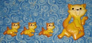 Set Of 4 Vintage Orange Kitty Cat And Kittens Chalkware Miller Studios 1970 Cats