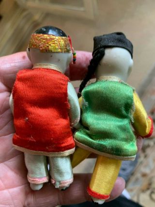 Pair Antique Miniature Bisque - head Dolls.  Chinese boy and girl 5