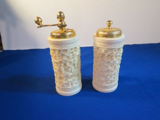 Vintage Salt & Pepper Shakers Set - Carved Resin Made In Italy