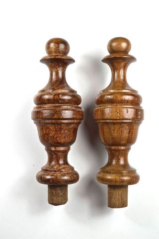 A Pair 5 Inch Antique Hardwood Turned Finial Furniture Clock Mirror F12