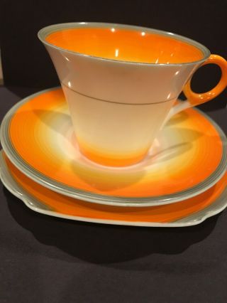 Vintage Shelley Tea Cup,  Saucer,  & Dessert Plate Silver,  Orange,  & White
