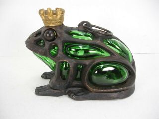 Cast Iron Frog Prince Tea Light Candle Holder Glass Lined Hanging Lantern