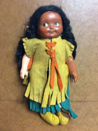 Cute Vintage Composition Cloth Doll 10” Native American Giggles