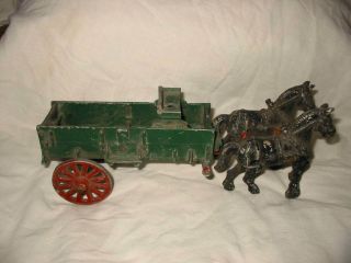 Vintage Cast Iron Antique Wagon Horses Toy Marked Usa Made