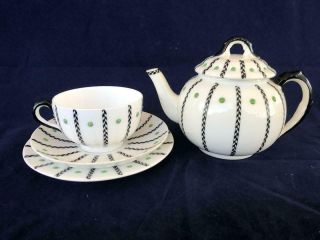 Fine Antique Royal Worcester Porcelain Hand Painted Tea For One.  C1920.