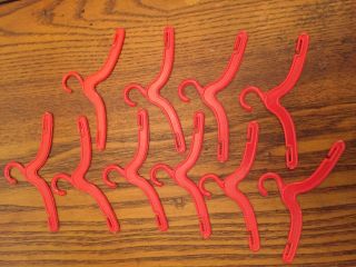 10 Red Vintage Hard Plastic 3 ½” Doll Clothes Hangers Barbie Ken Skipper Francie