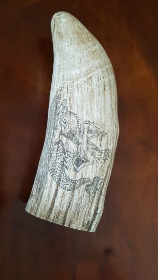 Vintage Faux Whale Tooth Scrimshaw