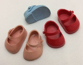 2 Pairs Vintage Vogue Ginny Doll Shoes Red Pink Plus A Blue Shoe Marked Ginny