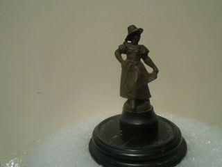 Interesting Small Antique Bronzed Spelter Figure On Turned Wooden Base Wow Look