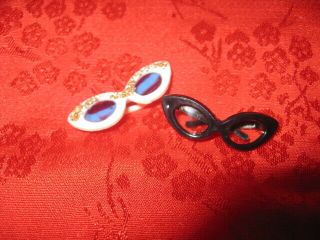 2 Vintage Barbie White Sunglasses W/gold Glitter & Black Rimmed Glasses