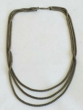 Antique Victorian Sterling Silver Triple Row Necklace