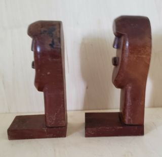 Vintage HAND CARVED WOOD BOOKENDS Wooden MAN HEADS Folk or Outsider Art Carvings 2