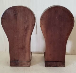 Vintage HAND CARVED WOOD BOOKENDS Wooden MAN HEADS Folk or Outsider Art Carvings 3