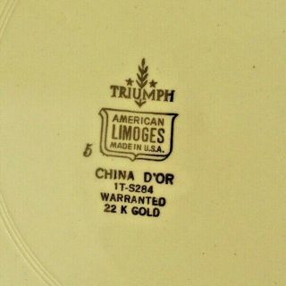 VINTAGE TRIUMPH AMERICAN LIMOGES CHINA D ' OR 22 K GOLD DECORATIVE PLATE 10 