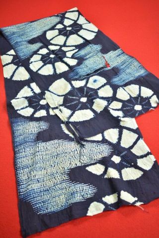 Zb56/65 Vintage Japanese Fabric Cotton Antique Boro Indigo Blue Shibori 58.  7 "