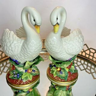 Fitz And Floyd Swan Candle Holders Fruit 9 1/4 " X 7 " Set Of 2 Tapers El20
