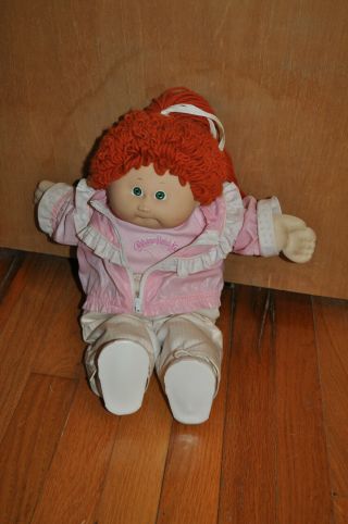 Vintage 1983 Cabbage Patch Doll Red Hair Blue Eyes Shirt Pants Jacket Shoes Diap