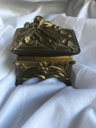 Antique Small Art Nouveau Jewelry Casket Trinket Gold Ring Box 1340