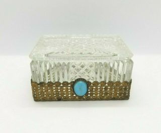 Antique Glass Dresser Trinket Box With Glass Accent