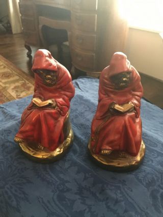 Pair Bookends Red Robe Monk Reading,  Marion Bronze 1920 