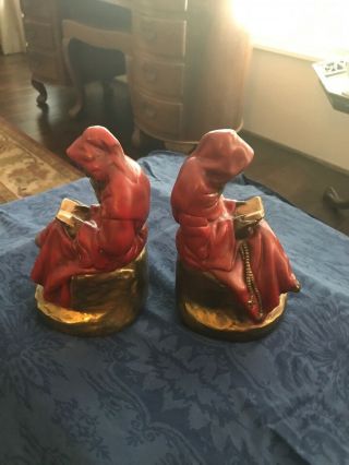PAIR BOOKENDS RED ROBE MONK READING,  MARION BRONZE 1920 ' S 2