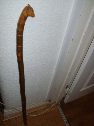 Vintage Wooden Walking Stick With Hand Carved Bear Handle H 95 Cm