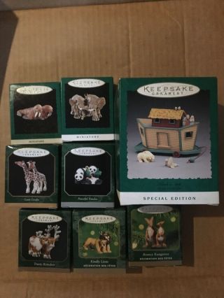 Hallmark Miniature Noah’s Ark Ornaments.  Complete Series With Ark And Animals