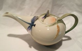 Franz Fine Porcelain Dragonfly Teapot Fz00117 Artist Signed Gorgeous