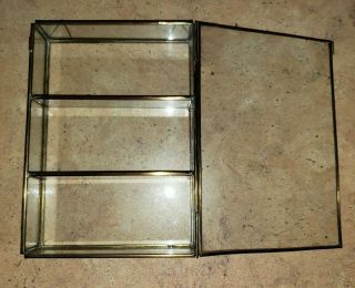 Vtg Glass And Brass Small Curio Wall/table Top Display Cabinet For Miniatures