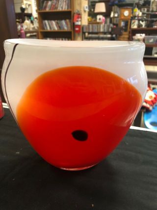 Vintage White Orange Glass Vase Mid Century Modern Rare