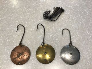 Vintage Canadian Baits Round 2 In.  Metal Spoon Fishing Lures And Hooks