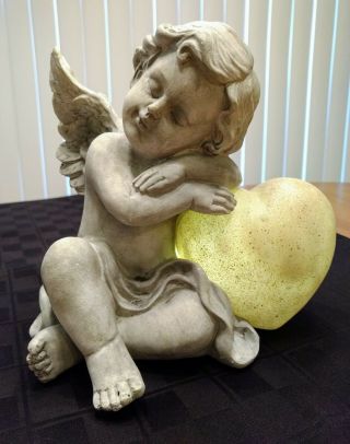 Cherub Sleeping Angel Figurine With Illuminated Heart By Valerie Parr Hill