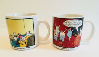2 Gary Larson Far Side Coffee Mugs The Days Before Television Aerobics In Hell