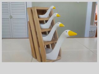 Set Of Four Porcelain Geese Measuring Spoons With Stand " Avon "