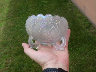 Antique Fentons Flowers Orange Tree White Carnival Glass Twig Footed Rose Bowl