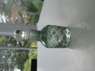 Vintage Cut Glass Green Flash Perfume Bottle Cut To Clear W Stopper 4037