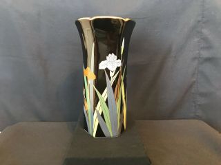 Vintage Otagiri Black Ceramic/porcelain Hand Painted Vase