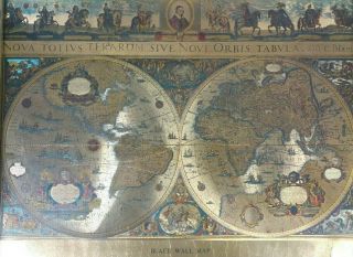 Large Vintage World Map - Antique Gold Leaf Atlas W/ Stunning Detail - Framed