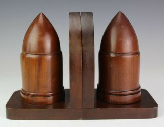 Pr Hand Carved Wood Bullet Shell Casing Desk Table Study Library Wooden Bookends