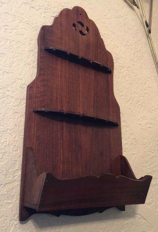 Antique 1930 - 40’s Hand - Made Walnut Wood Wall Hanging Spoon Rack Wall Pocket