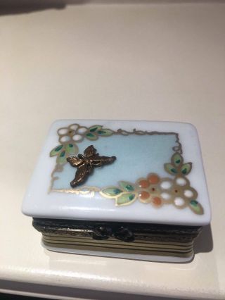 Limoges Trinket Box France Peint Main Book Butterfly On Top Hinged Signed
