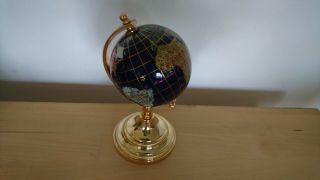 Stunning Brass Based Marble Mineral Miniature Globe 16cms Earth Blue