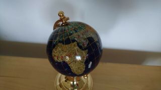 STUNNING BRASS BASED MARBLE MINERAL MINIATURE GLOBE 16CMS EARTH BLUE 2