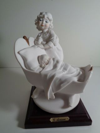 Giuseppe Armani Florence Italy Figurine Mother & Baby In Cradle Crib Antique