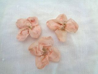 Three Sweetest Soft Pink Silk Ribbonwork Flowers