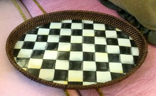 Mackenzie Childs Courtly Check Tray With Rattan Sides - Oval - Large 15x12