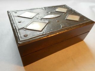 Vintage Wooden Box With Mother - Of - Pearl And Metal Decorated Lid