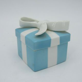 Tiffany & Co Bone China Mini Blue Trinket Gift Box Ribbon Bow Porcelain Japan