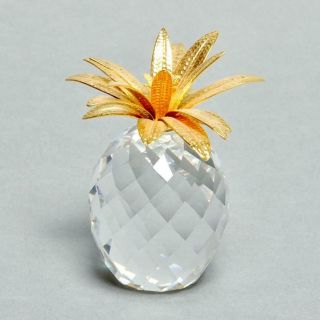 Swarovski Crystal Pineapple Paperweight Gold Tone Leaves 4 ",  Signed