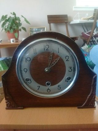 Vintage Bentima Mantle 8 Day Chiming Clock,  No Key For Repair